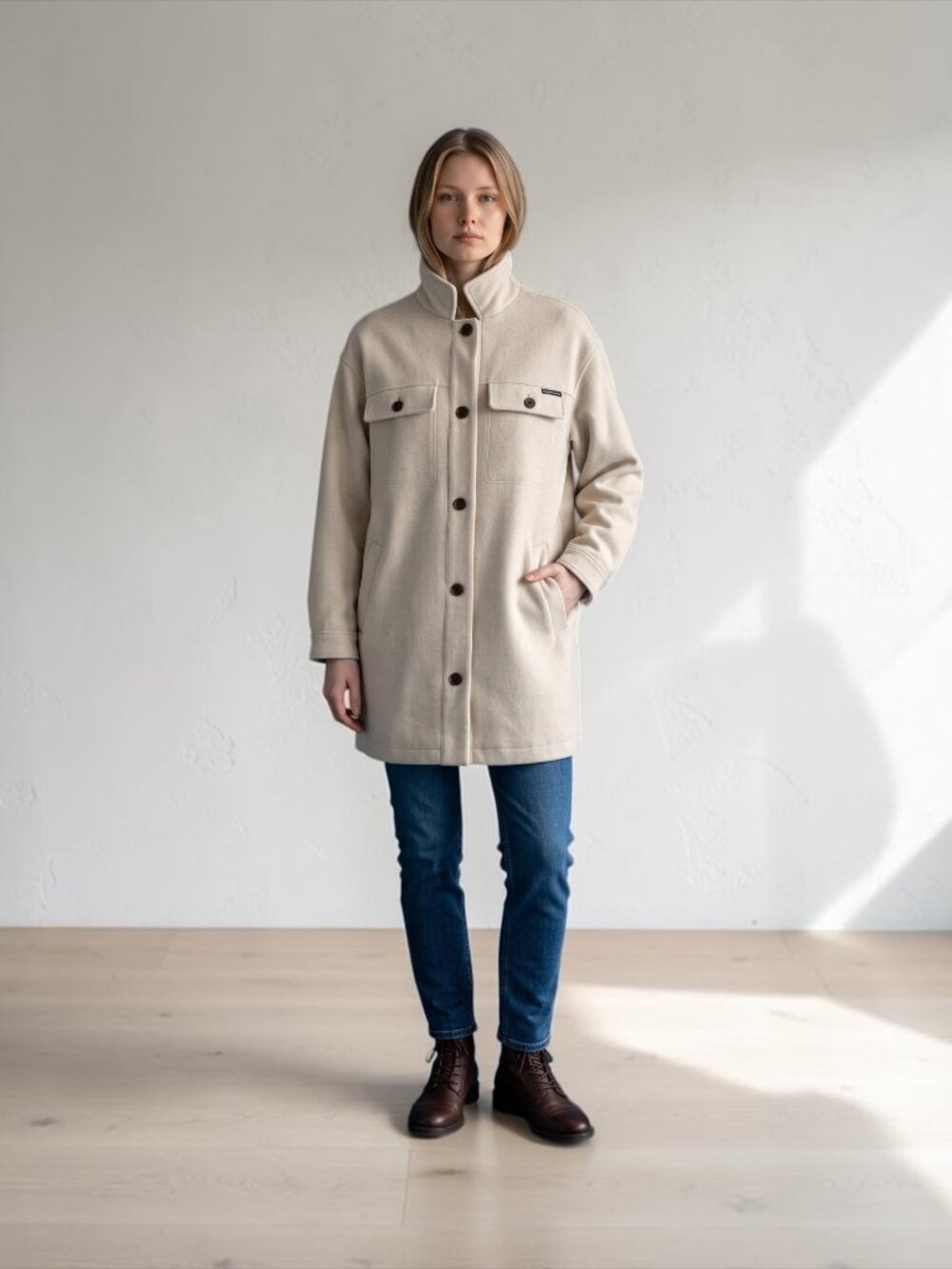 Calvin Klein Jeans Cream Oversized Shirt Jacket Coat Size S NWT MSRP $119